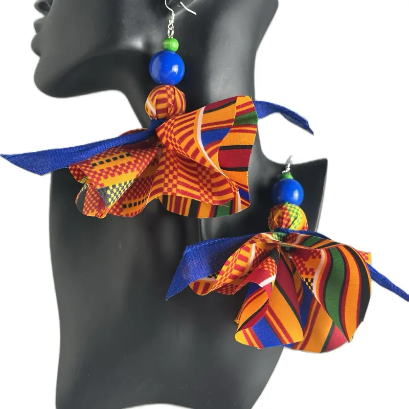 Women's African Print Fabric Tassel Earrings Pair Set - Bold Playfulness, Anywear Costume Jewelry Accessory
