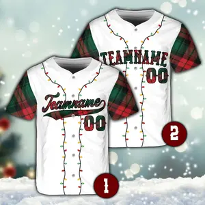 Personalized Christmas Jersey Shirt Custom Name Number Football Soft Durable Fabric Contrast Sleeves Button Down for Layering