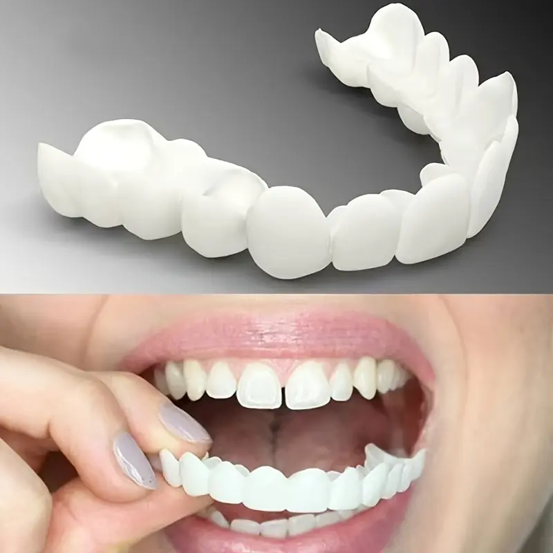 Pack of 2-4, Comfortable And Flexible White Disposable Teeth with Veneers Upper And Lower Teeth, Suitable Both Men And Women.