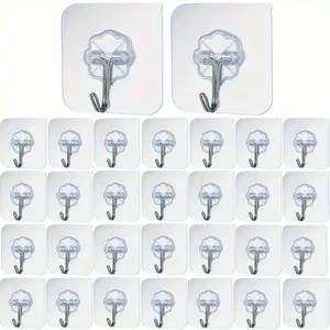20pcs Strong Grip Transparent Adhesive Hooks - No-Drill Wall Mount, Suitable for Picture Frames and More, Easy Installation, Multifunctional for Tiles and Various Surfaces, Includes Screwdriver and Cleaning Brush, Practical Hooks, Utility Hooks