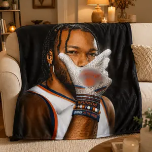 NY NY Brunsonnn Blanket, Blue Orange Basketball Inspired Fleece Blanket, Sports Fan Gift