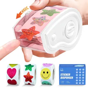 Three-Roll Sticker Dispenser (contains 1500 Pieces), Self-Stick Reward Stickers, 1-1.5 Inch Round Smiley Faces, Hearts & Stars Glitter Stickers