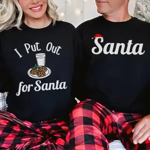 Couples Christmas Sweatshirts, I Put Out for Santa Shirt, Funny Holiday Matching Christmas Outfit, Christmas Couples Husband Wife Xmas T-Shirts