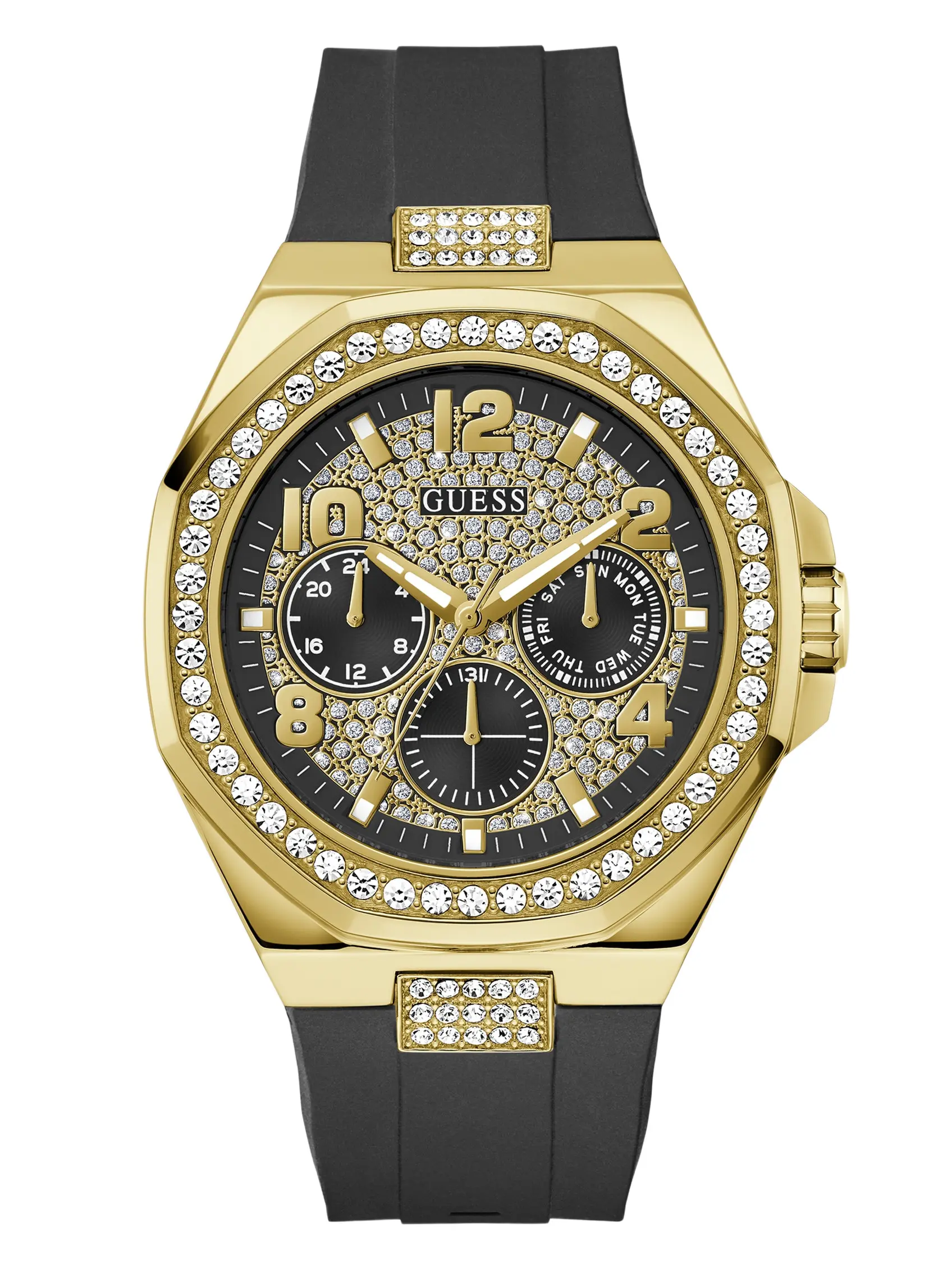 GUESS Male Gold-Tone and Black Multifunctional Watch