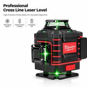 Milwaukee M12 12 Line 360° Vertical Cross Green Laser Level with Gravity Pendulum Self-Leveling and ±0.2mm Precision, 12V Lithium-Ion Cordless Alignment Tool for Interior Wall Layout Acoustical Ceiling Grid power