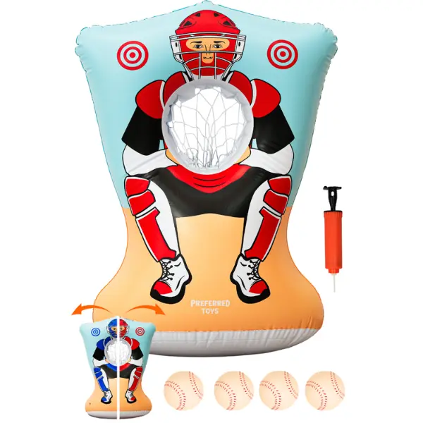 Kids Baseball Pitching Target Game – Inflatable Throw & Toss Set w/ 4 Balls | Indoor & Outdoor Fun