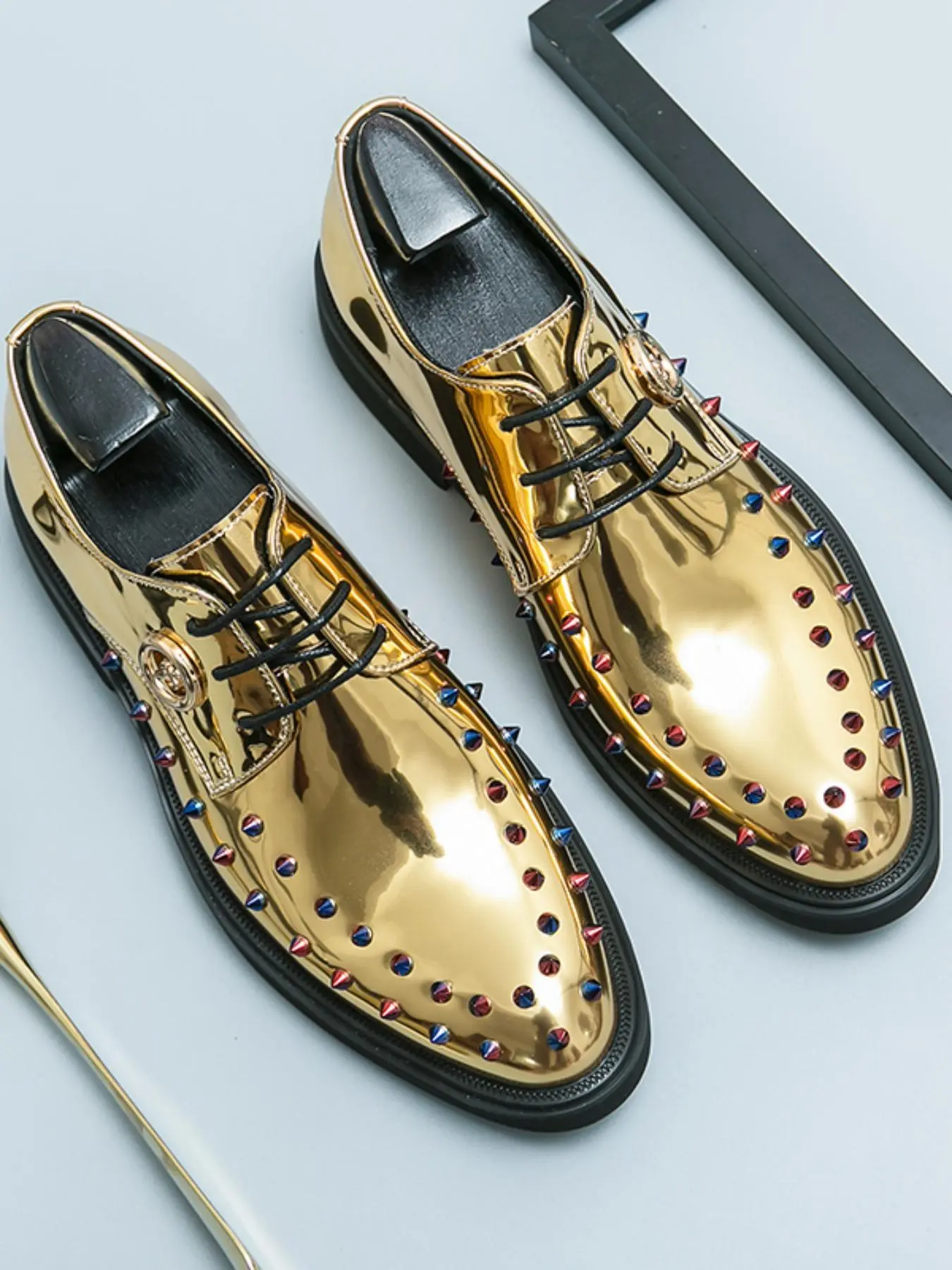 Men's Business Fashion Spike Decorated Lace Up Dress Shoes, Business Style Shoes, Formal Occasion Oxfords, Trendy Pointed Toe, Male All-match Pointed Toe Shoes for Daily Wear, Boy