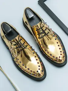 Men's Business Fashion Spike Decorated Lace Up Dress Shoes, Business Style Shoes, Formal Occasion Oxfords, Trendy Pointed Toe, Male All-match Pointed Toe Shoes for Daily Wear, Boy