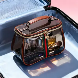 <3pcs sets>Vintage Waterproof Transparent Makeup Bag, Large Capacity Retro Vanity Toiletry Bag with Wide Handheld Design, Stylish Luxury Cosmetic Travel Storage Organizer Case for Women & Ladies