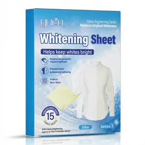 YUCO Laundry Whitening Sheets Restore White Clothes Bright White Formula Removes Yellow Stains Deep Clean Fast Dissolve Safe for Shirts Socks Towels Bedding 15 Sheets power pax
