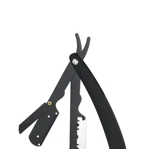 Utopia Care Professional Barber Straight Edge Razor Safety with 100-Pack Blades - 100 Percent Stainless Steel (Black) Smooth Chrome
