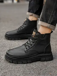 Men's High-Top British Style Boots, Casual Leather Shoes, Anti-Slip Wear-Resistant Work Short Boots, Comfortable and Durable