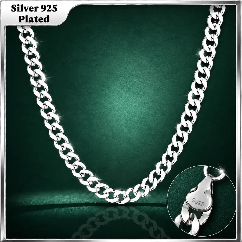 Holylegend S925-Plated Concave Cuban Necklace Chain 24 Inches Long,Tarnish-Free, 8mm/10mmWidth, Secure Clasp, Gift, Fresh Gold Styles For Everyday Wear