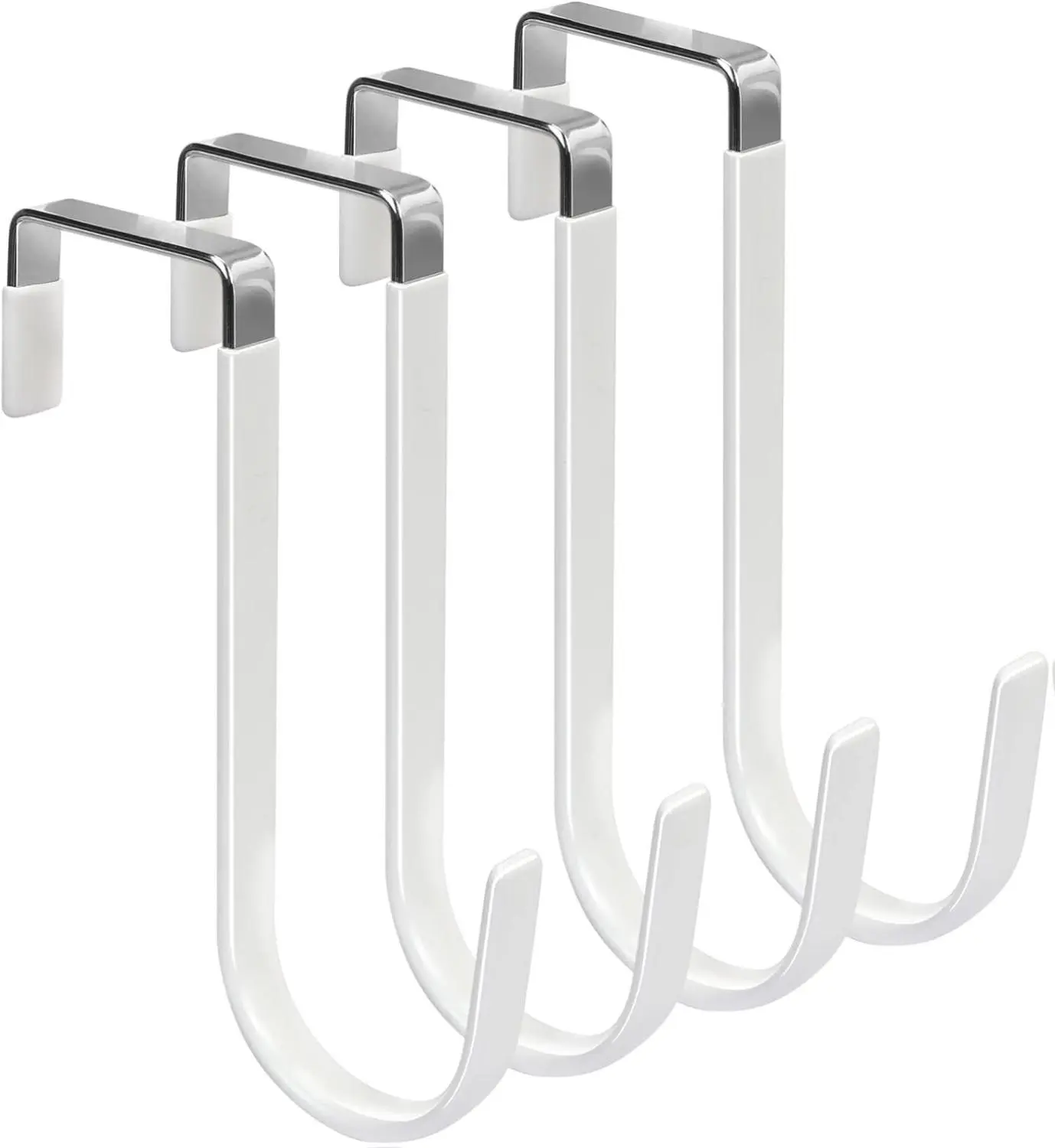 Over-the-Door Metal Hangable Hooks (4 Pack) - Durable, Non-Slip, Scratch-Preventing Rubber, 1.4 in Groove Width, 5.12 in Length, 9 - 10 Kg Load Capacity, Home Organizer Hooks for Bag & Clothes Storage (White)