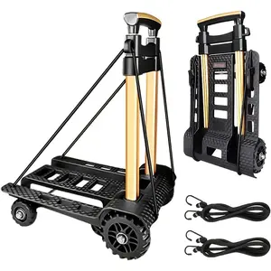 Heavy Duty Folding Hand Truck with Noiseless PU Tank Wheels, Adjustable Aluminum Alloy Drawbar, and Durable TPR Frame - Capacity, Lightweight Portable for Moving, Transporting Goods, and Heavy-Duty Tasks, Hand Truck Foldable