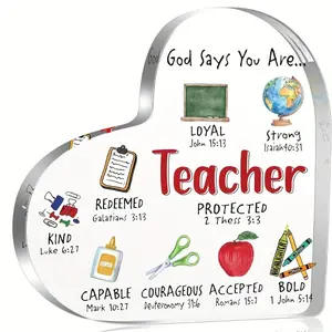 Teacher Appreciation Heart Acrylic Decor - Vintage-Style Wall-Mounted or Desktop Display with Bible Verses & Inspirational Quotes,Perfect for Teachers' Day, Ideal Gift for Teachers