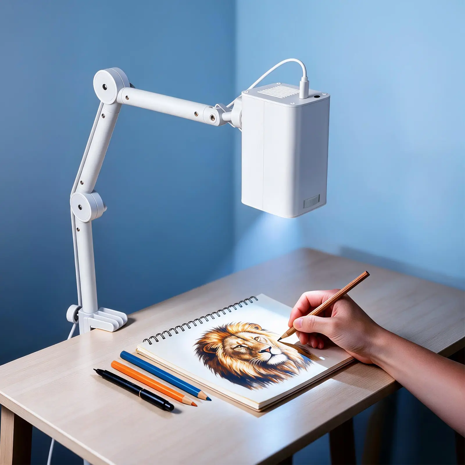 Pro Art Tracing Projector, 1280×720 HD DIY Tool, Stable Clamp, 360° Bionic Arm, 5G Dual-Band WiFi, Offline-Ready Type-C, Beginner-Friendly for Sketching, Murals & DIY Crafts