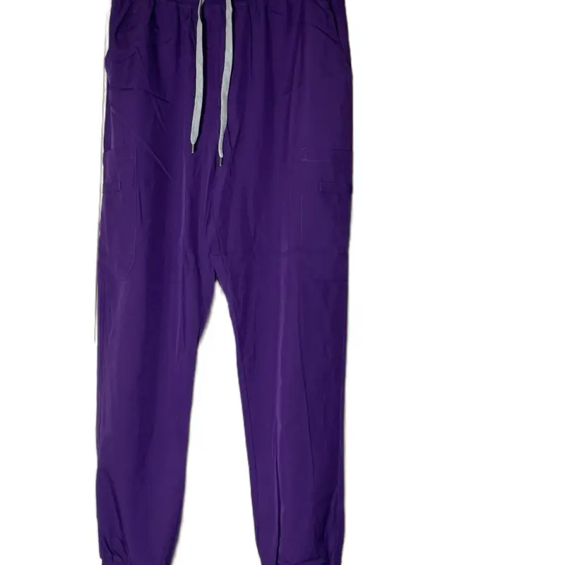 Eggplant Stretched Scrub Uniform Set Large Purple Medical Scrubs with Front Pocket Short Sleeve Jogger Pants