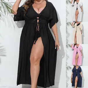 Womens Plus Size Swimsuit Cover Up Dress Solid Color Swimwear Beach Bathing Suit Bikini Coverups