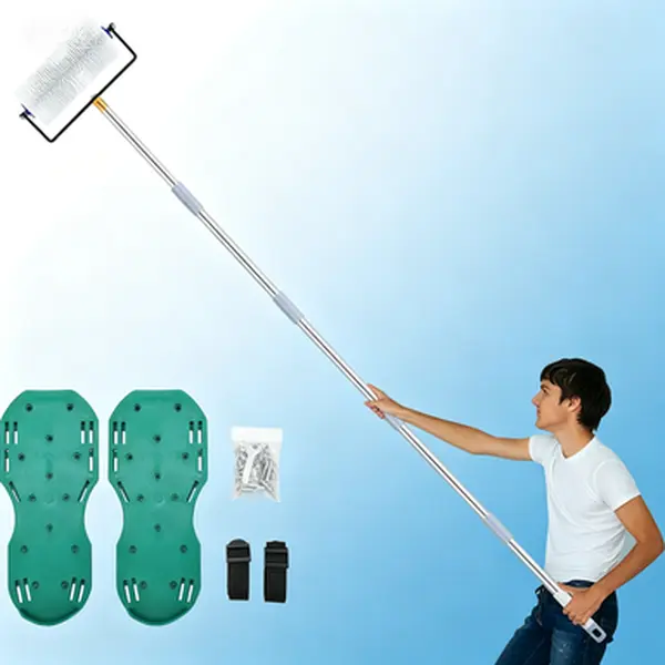 Heavy-Duty 9-Inch Spiked Roller with Adjustable Extension Pole, Complete Concrete Leveling Tool Kit for Self-Leveling Cement and Epoxy Flooring, Professional Screed Roller with Removable Spike Shoes, Durable Construction for Smooth Finishing