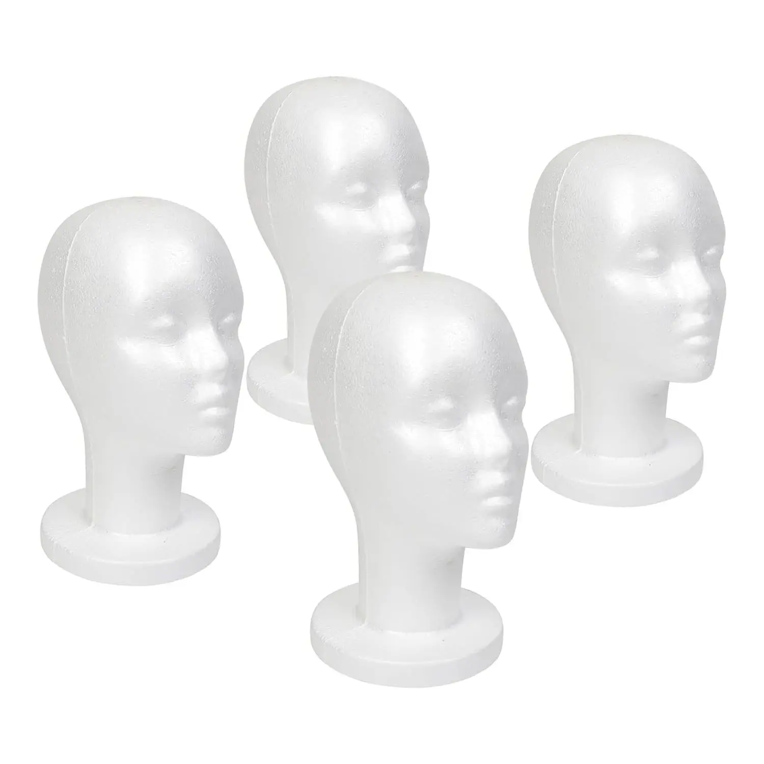 Studio Limited White Styrofoam Mannequin Heads, 4-Pack, for DIY Beauty & Personal Care Accessory Display