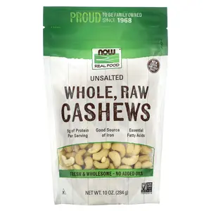 NOW Foods Real Food, Whole, Raw Cashews, Unsalted, 10 oz (284 g)