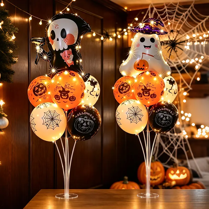 Halloween decorating Set - Light-Up Pumpkin Ornaments, Bat Table Balloons, Bat Floor Balloons - Festive Home Party, Mall  ghost decoration