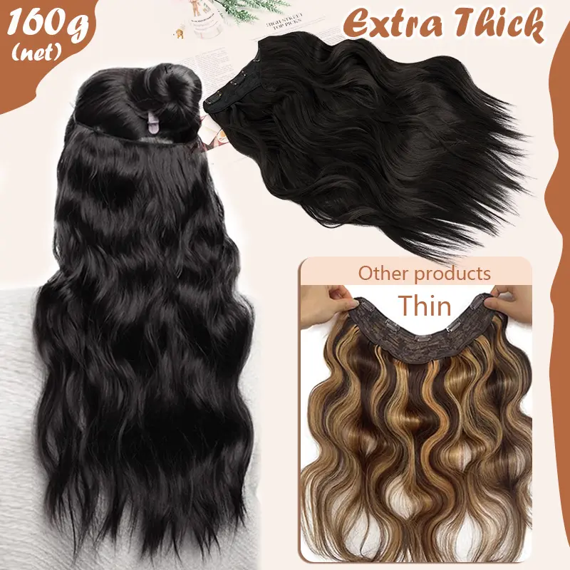 18in Clip In Hair Extensions Long Wavy V-Shaped Hair  display picture 2