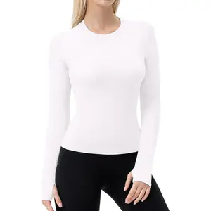 Women's Compression Shirt Long Sleeve with Thumb Holes Athletic Workout Shirt Seamless Quick Dry Underscrubs Tops