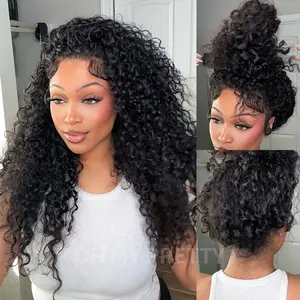 OMpretty 360 Water Wave Invisi Draw Strings Wear Go Glueless Pre-Bleached And Pre-Cut Lace Human Hair Wig
