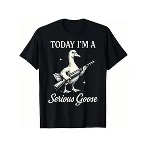 [100% Cotton] Graphic Tee With Serious Goose Print, Merging Quirky Animal Art And Funny Slogan, A Standout Casual Wear T-Shirt For Men And Women