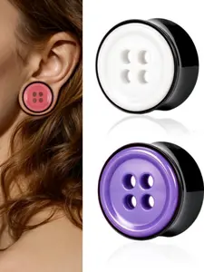 vanku 2pcs Punk Aesthetic Button Ear Tunnels, Double Flared Ear Plugs, Ear Stretchers for E-Girl & Y2K Style, Daily Wear Jewelry for Women
