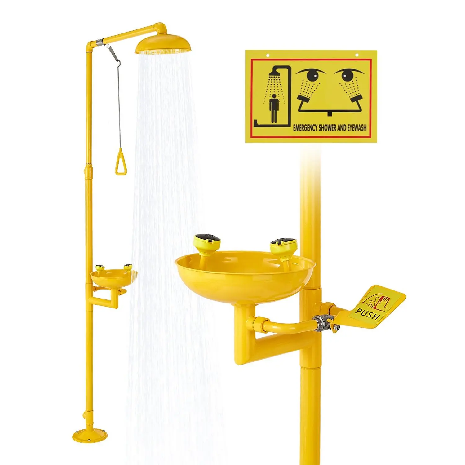 VEVOR OSHA-Approved 304 Stainless Steel Emergency Shower-Eye Wash Station, 34.25x15.75x91.73in Pull Ring Quick Start 9-16L/min Security Certified First Aid Unit for Labs, Factories