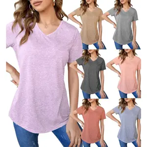 Womens Basic Short Sleeve V Neck Tops Casual Summer Womenswear Bottom