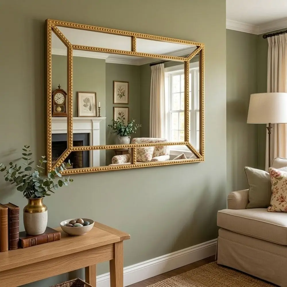 Classic Rectangular Wall-Mounted Gold Beaded MDF-Metal Frame Mirror, 36x24 in - Single Box Home Decoration for Living Rooms, Entryways with Enhanced Reflection