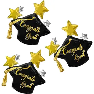3 count Black Graduation Cap  Balloons | Congrats Grad Cap Balloons for Graduation Party Decorations