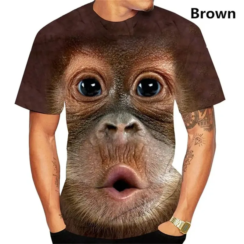 Men's Funny Graphic Tee with 3D Monkey Kiss Spoof Print, Casual Breathable Shortsleeve All Over Print Menswear Top, Lightweight, 3D Spoof