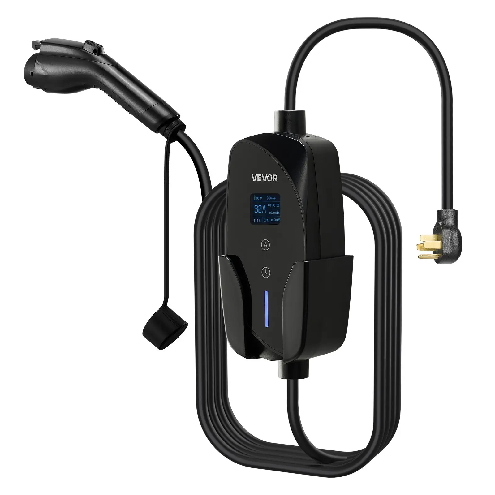 【Summerfinds】VEVOR 32A Rated Level 2 EV Charger, 240V Adjustable Current Portable Charging Station with 25 ft Cable, NEMA 14-50P Plug, LCD Display, IP66 Waterproof Plug-in for SAE J1772 Electric Vehicles