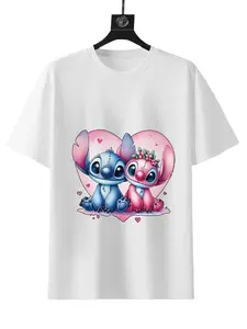 Disney Stitch & Angel Couple Graphic Tee Matching Love Shirts His & Hers Cute Cartoon Design 100% Cotton Summer Wear