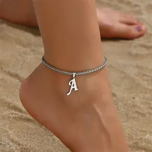 Adjustable Stainless Steel Initial Letter Anklet – Minimalist Unisex Chain Foot Jewelry, Trendy Beach & Daily Wear Accessory, All-Season Fashion Anklet