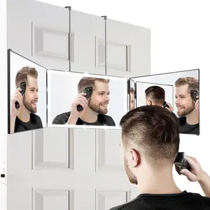 LED 3 Way Mirror for Self Hair Cutting, 360 Degree View, Trifold Design, Height Adjustable Hooks, LED Wall Mirror, Ideal for Bathroom Makeup & Styling