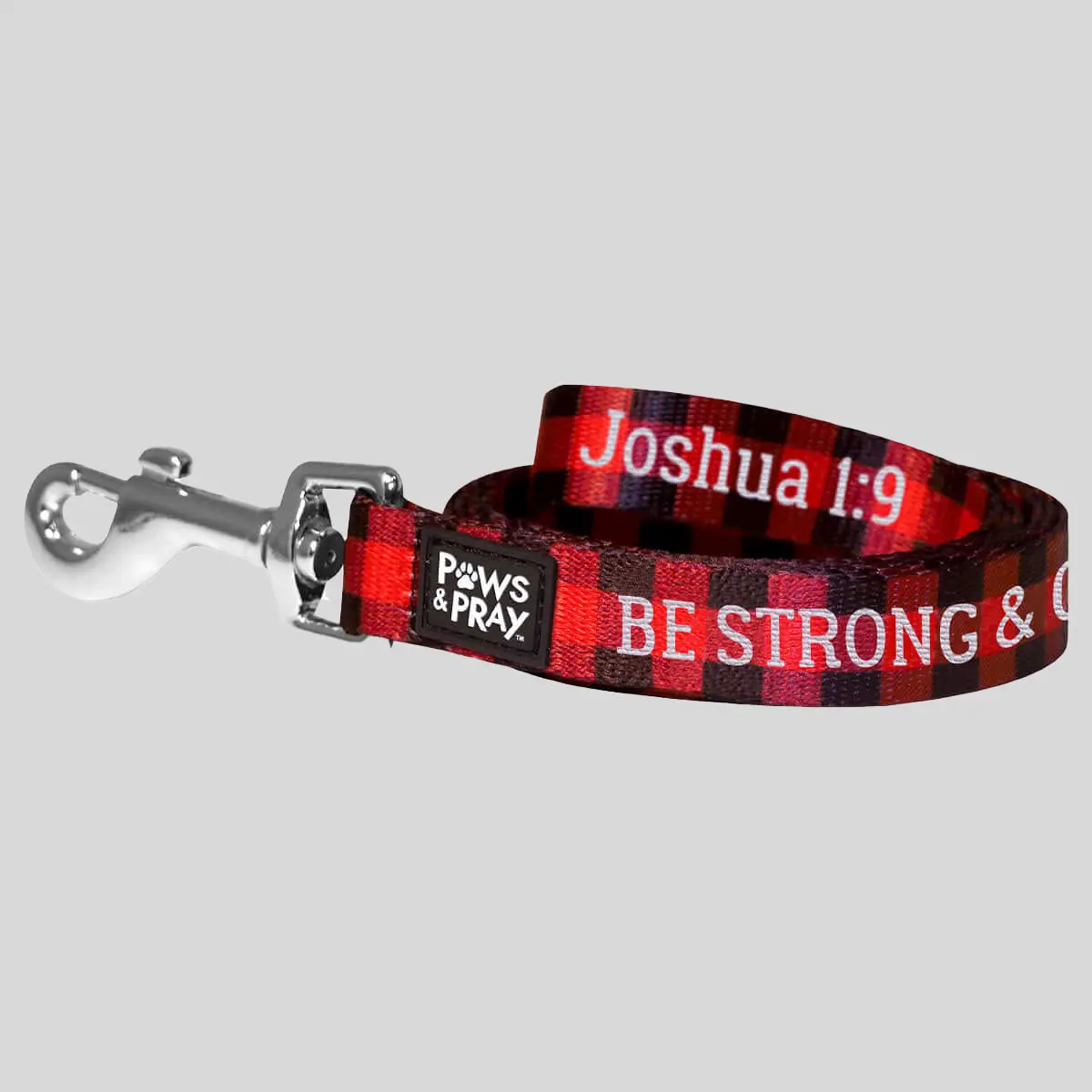 Paws & Pray Strong & Courageous Dog Lead - 60" x 3/4" Durable Canine Walking Leash with Joshua 1:9 Biblical Quote, Pet Supply Accessory