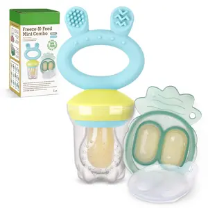 Baby Fruit Food Feeder & Mini Freezer Nibble Tray Combo, Breastmilk Popsicle Molds for Baby Cooling Relief, BPA Free Silicone Feeder for Safe Infant Self Feeding, 4 Month+ (Blue)