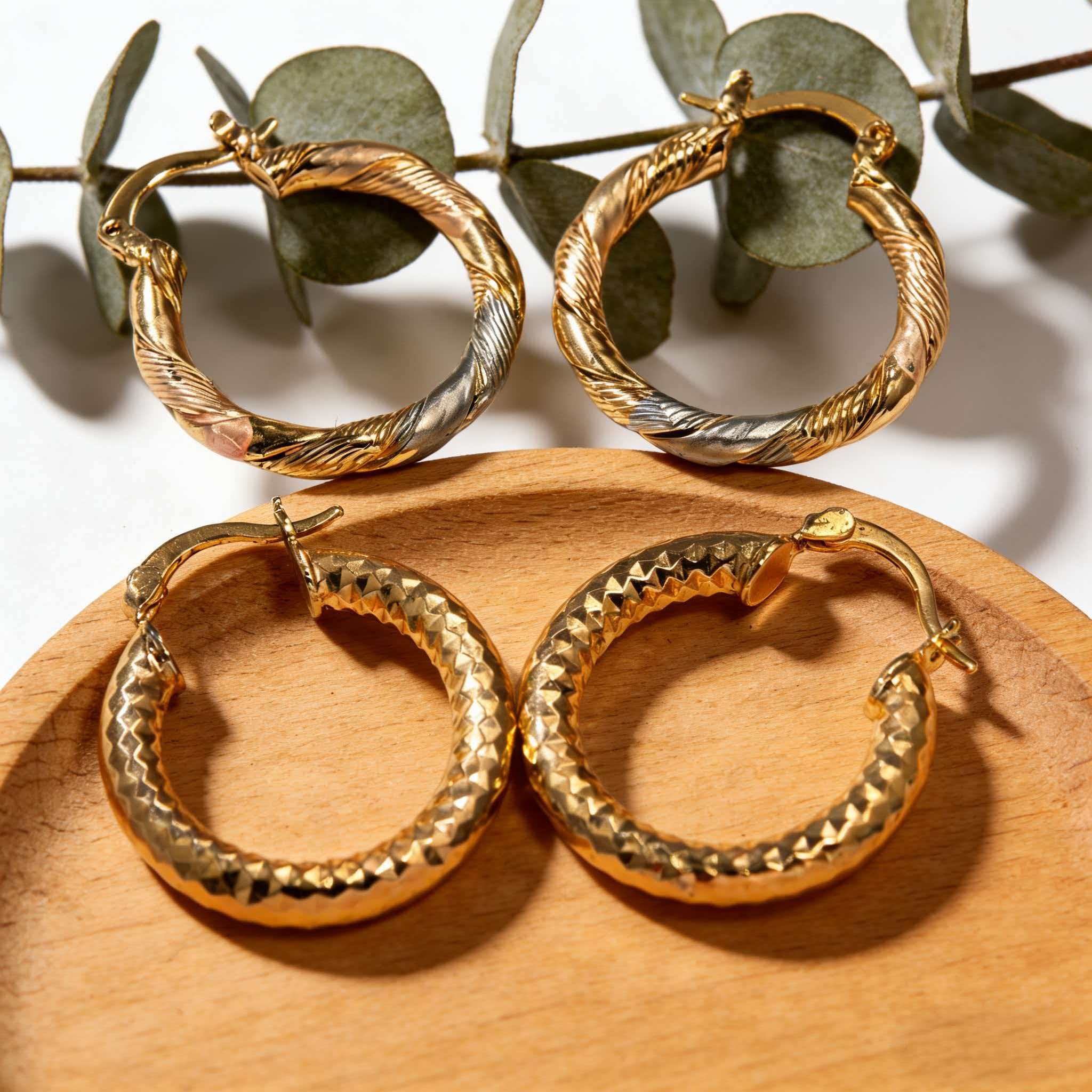 Hypoallergenic 18K Real Gold Plated Hoop Earrings Set Waterproof Long Lasting Color Retention for Everyday Wear