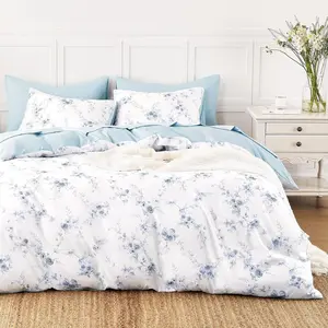 - Floral Comforter Set, Shabby Chic  Cottagecore Farmhouse Style with Romantic Flower , Soft Lightweight Beddg, 3-, Blue White, Full Size
