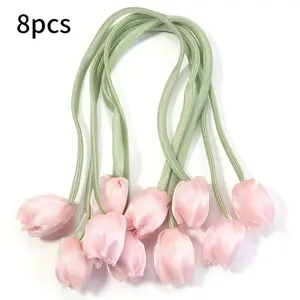 8 Pcs Simple Style Twin-Ended Tulip Ribbon, Artificial Flower Bows, Decorative Flower, Soft Material, Home Decor, Gift Wrapping, Party Decoration, Hair Accessory