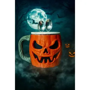🎃 Scary Pumpkin Ice Cream Pint Holder – With Spoon Slots &amp; LED Candle Glow!