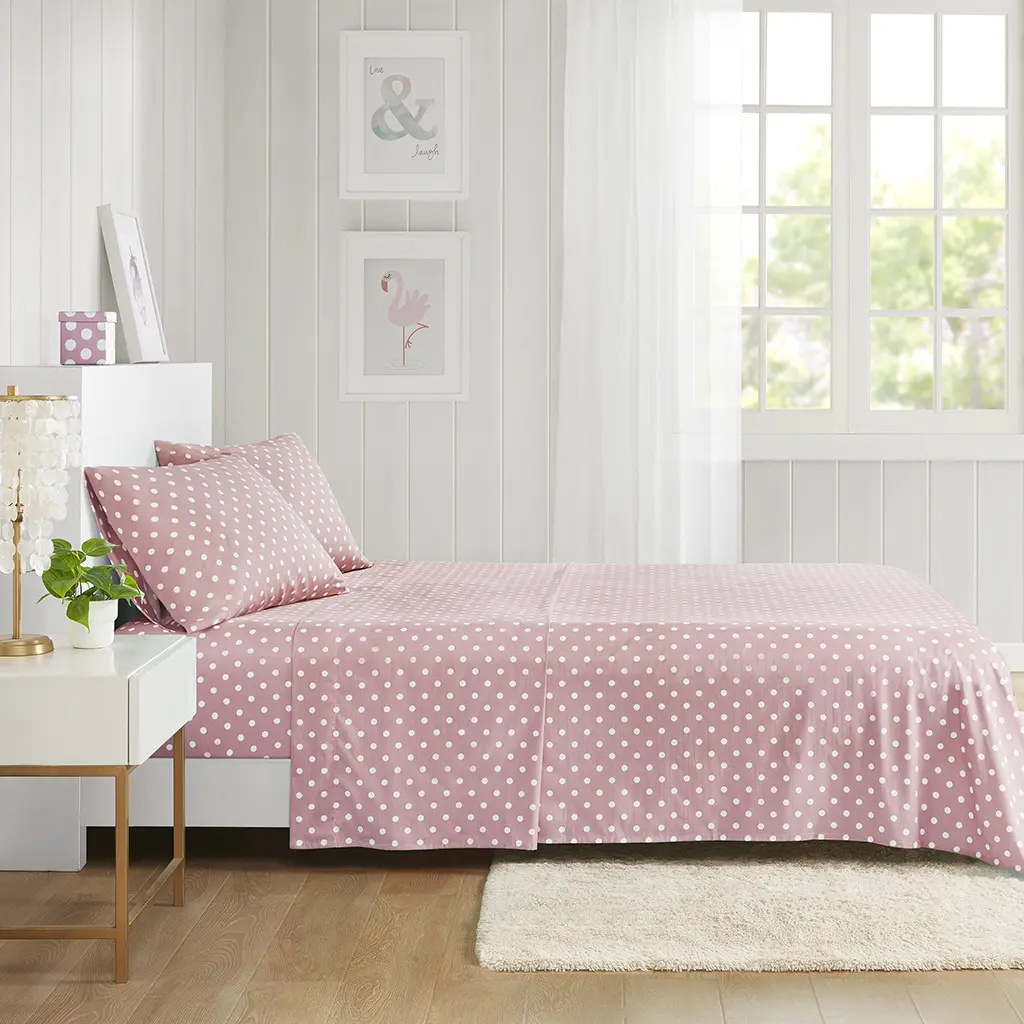 Polka Dot Cotton Bedding Sheet Set, Soft Printed Polka Dot Sheets for Bedroom Use