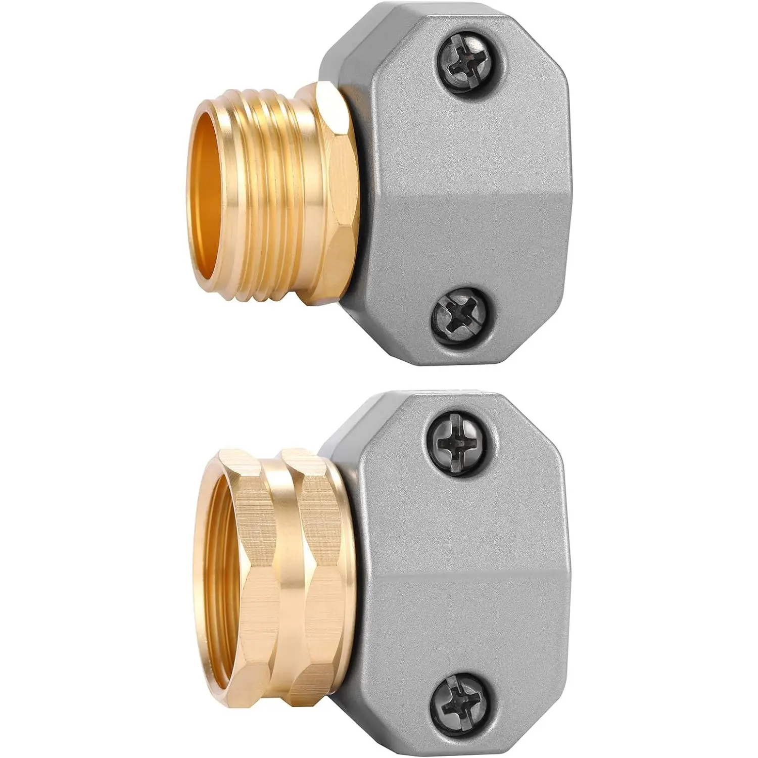Zinc and Aluminum Male and Female Coupling, Fits All 5/8-Inch and 3/4-Inch Garden Hose Repair Fitting, 2 Pack(Female & Male)
