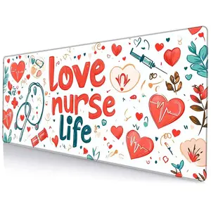 Nurse Life Love Pattern Mouse Pad, Rectangle Gaming Mouse Pad, Office Desk Keyboard Mat for Home Office Desk